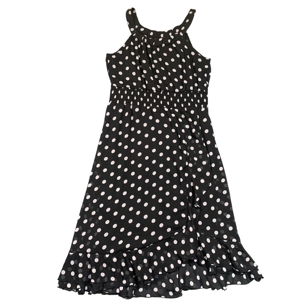 Cato Black White Polka Dot Dress Womens‎ Large Sleeveless Ruffle Hem And Detail